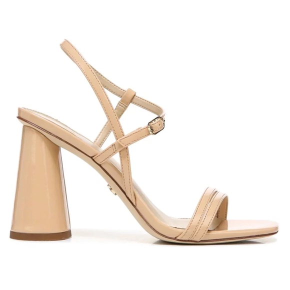 Sam Edelman Kit Block Heel Squared Open Toe Slingback Heeled Sandal Beige Patent - Picture 4 of 14